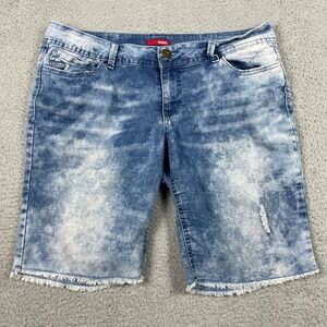 VTG Bongo Acid Wash Y2K Denim Shorts Womens 12 Blue Raw‎ Hem Distressed Stretch